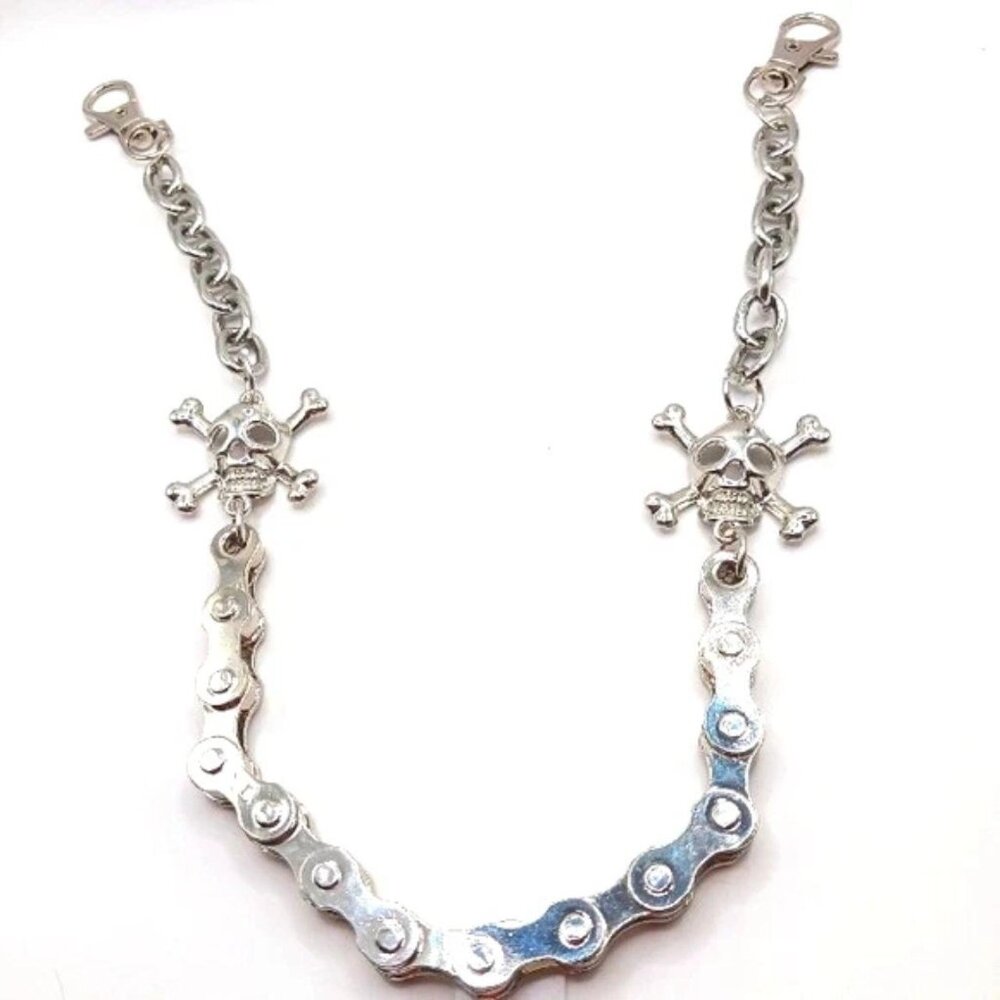 Skull and Crossbones Bike Chain Pants Or Wallet Chain 16 " Silver Tone
